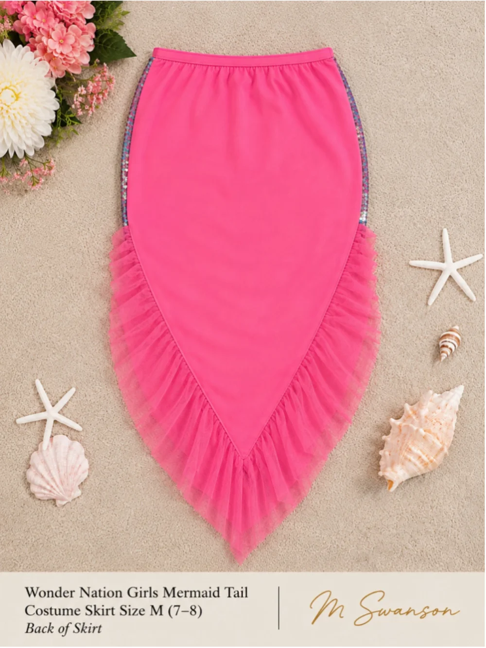 Wonder Nation Girls Sequin Mermaid Tail Costume Skirt Pink M 7–8